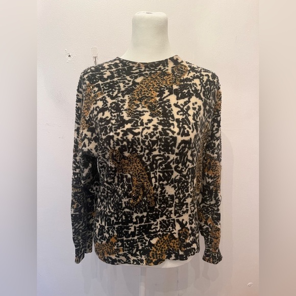 Cache Vintage 80s Leopard Print Sweater Size Small Wool Blend - Picture 1 of 3